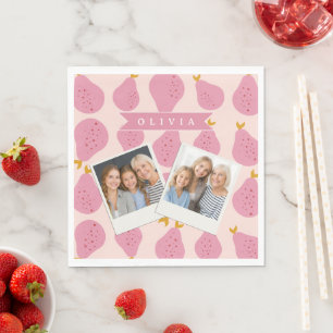Guardanapo De Papel Padrão Personalizado de Pêra Rosa Fruta Fofa e Fem