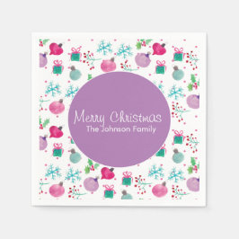 Guardanapo De Papel Padrão Pintado à Mão de Natal com Aquarela