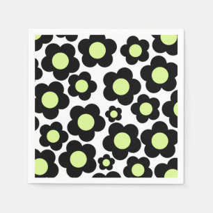 Guardanapo De Papel Padrão Preto de Flor de Hippie Verde Neon