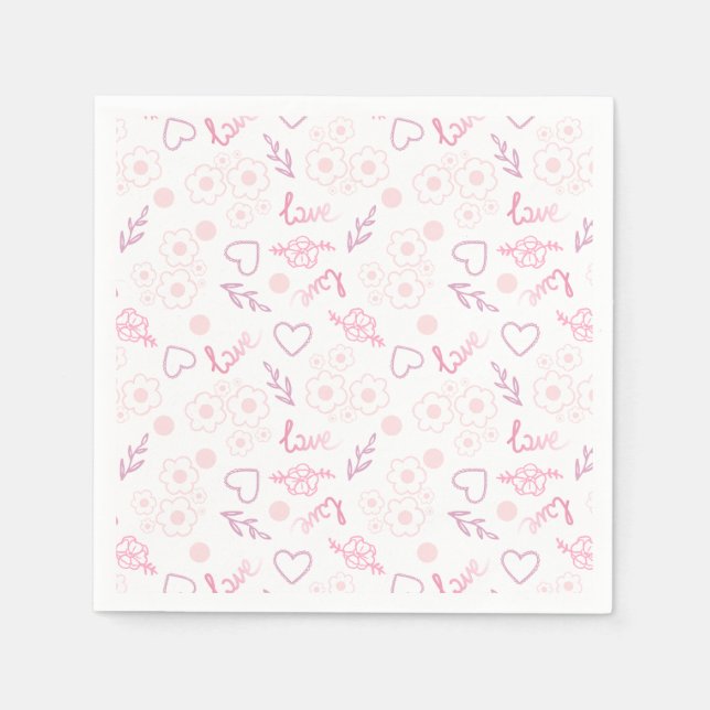 Guardanapo De Papel Padrão Romântico de Amor Floral (Frente)