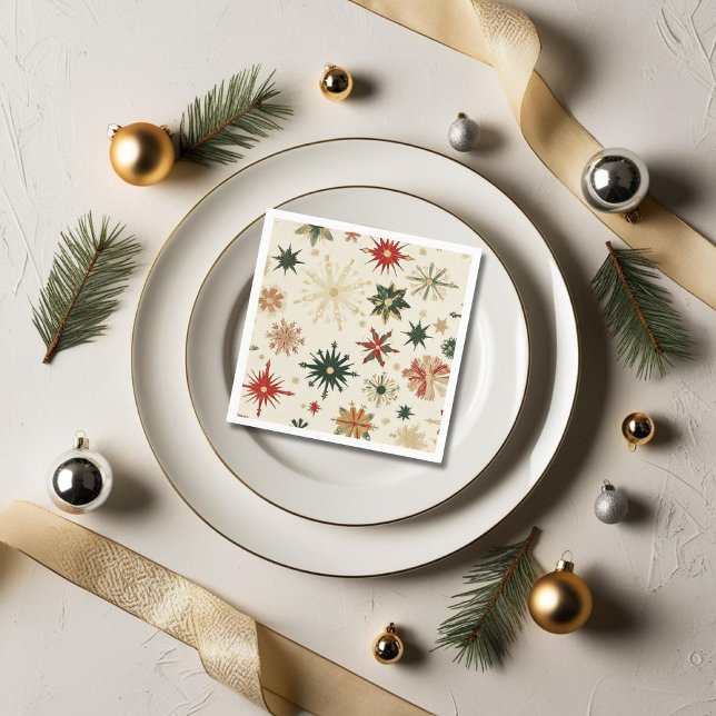 Guardanapo De Papel Padrão Russo de Flocos de Neve Dourado Natal (Rustic Gold Snowflakes pattern Christmas Napkins)