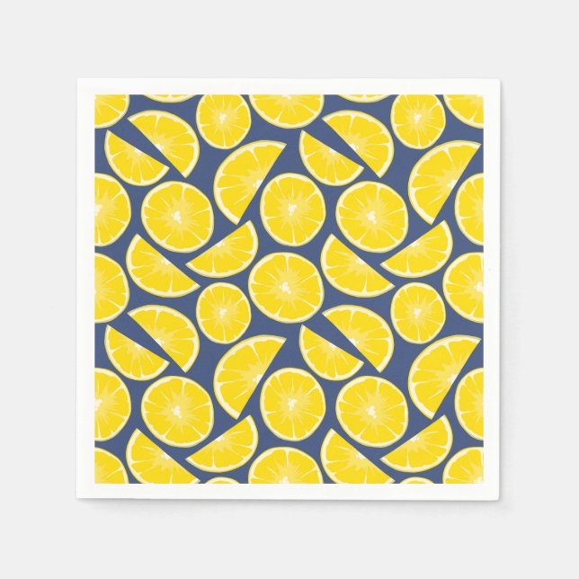 Guardanapo De Papel Padrão Rustic Blue and Yellow Lemons (Frente)