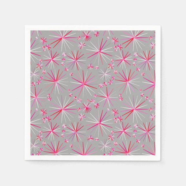 Guardanapo De Papel Padrão Sputnik de meio século, Cinzas e Fuchsia (Frente)