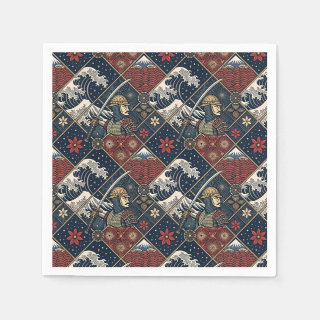 Guardanapo De Papel Padrão Tradicional Japonês de Samurai & Grande Ond (Frente)