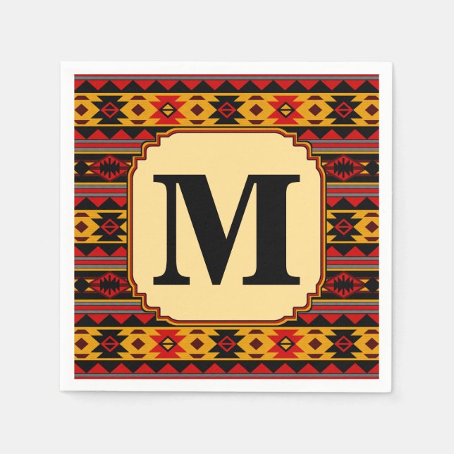 Guardanapo De Papel Padrão Tribal Dourado Vermelho Design do Sudoeste (Frente)