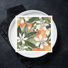 Guardanapo De Papel Padrão Tropical Laranja e Flores de Água