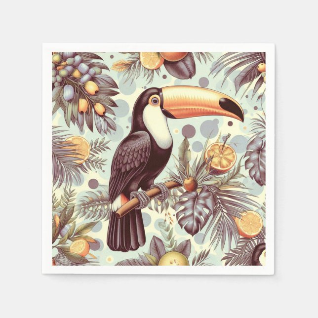 Guardanapo De Papel Padrão tropical Vintage Toucan (Frente)