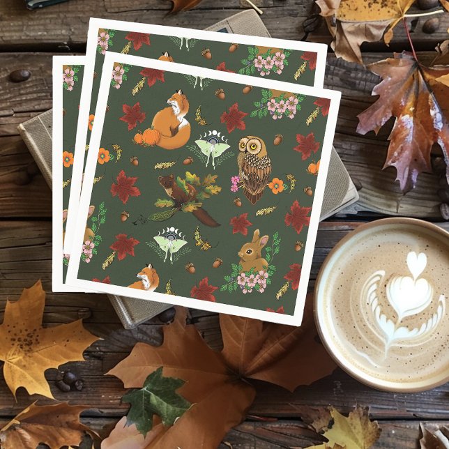 Guardanapo De Papel Padrão Verde de Animais da Floresta de Outono (Criador carregado)