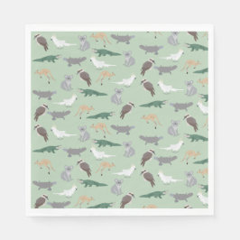 Guardanapo De Papel Padrão Verde Eucalyptus - Animais Nativos Australi