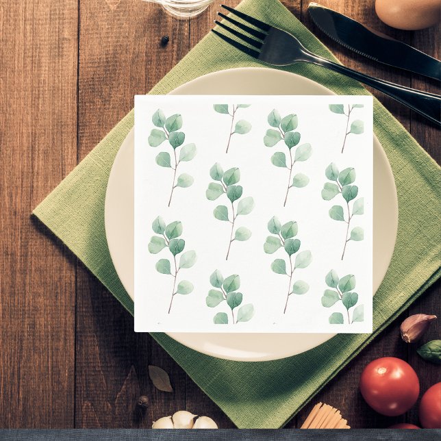 Guardanapo De Papel Padrão Verde Eucalyptus Moderno em Watercolor (Criador carregado)