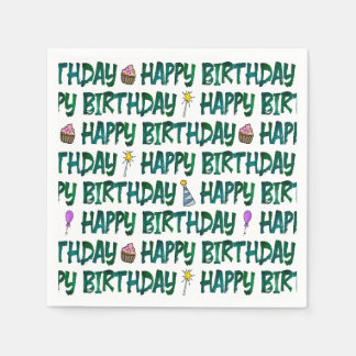 Guardanapo De Papel Padrão Verde Tipográfico Feliz Aniversário