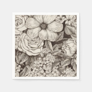 Guardanapo De Papel Padrão Vintage Floral Sepia (1)