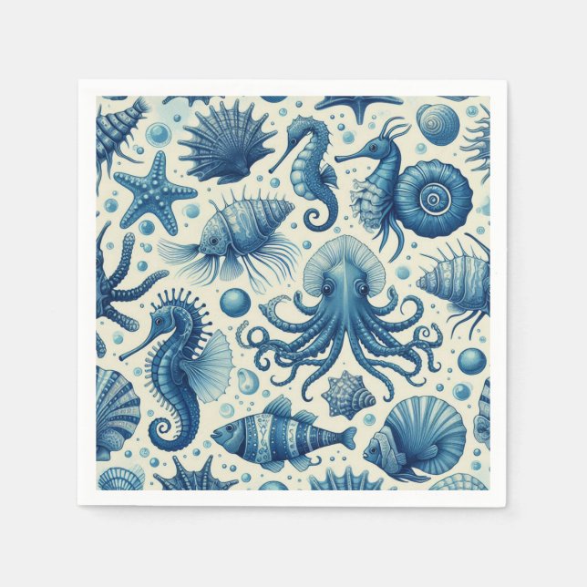 Guardanapo De Papel Padrão Vintage Sealife (Frente)
