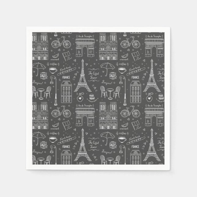 Guardanapo De Papel Padrão Whimsical Paris Doodles (Frente)