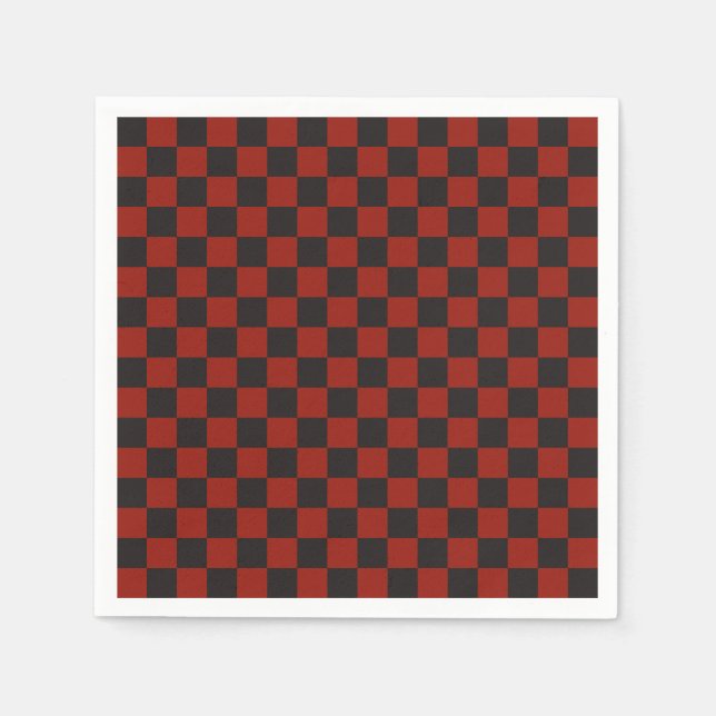 Guardanapo De Papel Padrão xadrez preto e vermelho profundo (Frente)