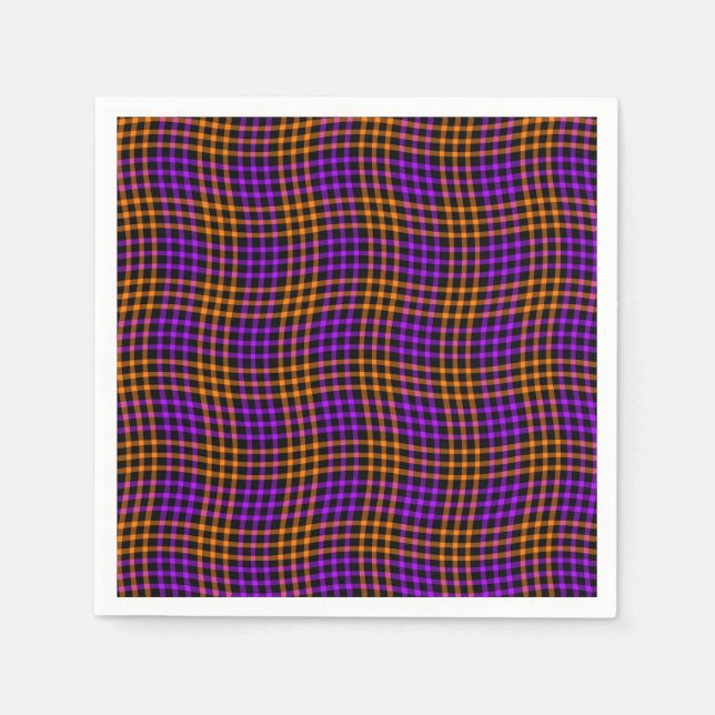 Guardanapo De Papel Padrão Xadrez Quadriculado Laranja Roxo Sem Costur (Frente)