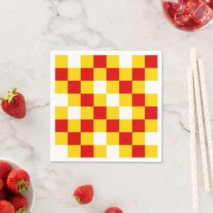 Guardanapo De Papel Padrão Xadrez Vermelho Branco Amarelo Design 