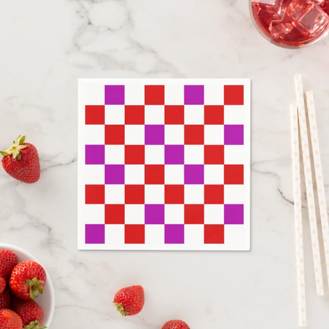 Guardanapo De Papel Padrão Xadrez Vermelho Branco Roxo Design  (Insitu)