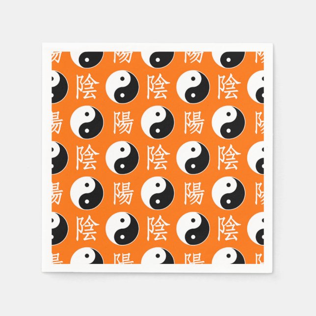 Guardanapo De Papel Padrão Yinyang Chinês de Fundo Laranja (Frente)