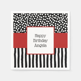 Guardanapo De Papel Padrões brancos, pretos e brancos, com vermelho