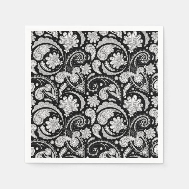 Guardanapo De Papel Padrões de paisley preto branco-branco-cômoda (Frente)