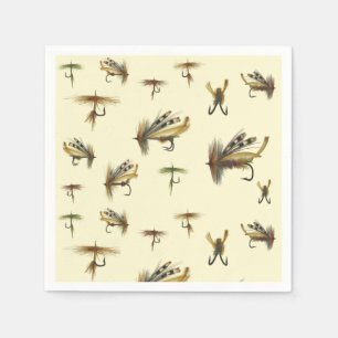 Guardanapo De Papel Padrões De Tema De Pesca De Moscas Vintage