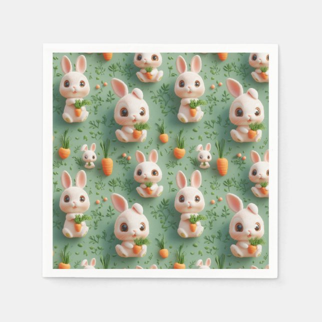 Guardanapo De Papel Padrões Fluffy Bunnies and Carrots 3D sem costura (Frente)