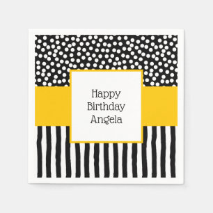 Guardanapo De Papel Padrões preto e branco lunáticos com amarelo