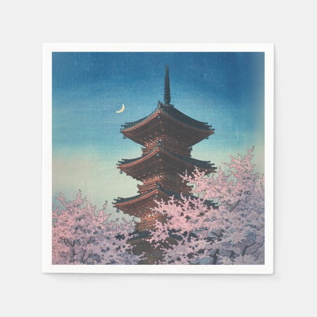 Guardanapo De Papel Pagode de uma tarde de primavera em xilogravura ja (Frente)