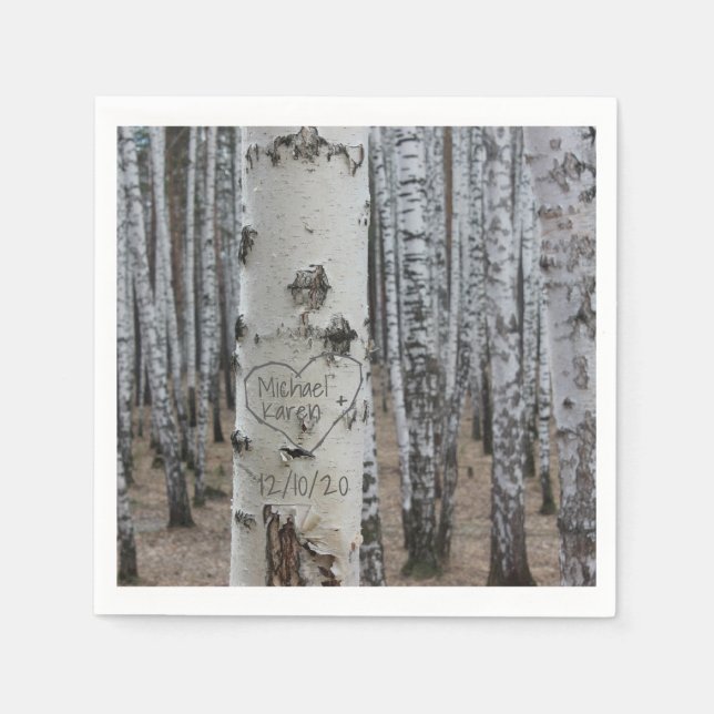 Guardanapo De Papel País Personalizado Rustic Gravado Nomes de Coração (Frente)