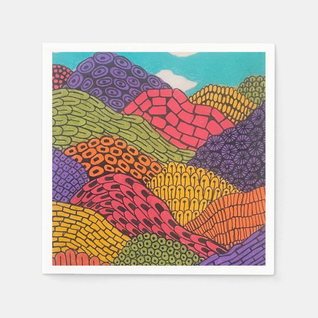 Guardanapo De Papel Paisagem Abstrata Curva Flexível Lápis de Cor (Frente)