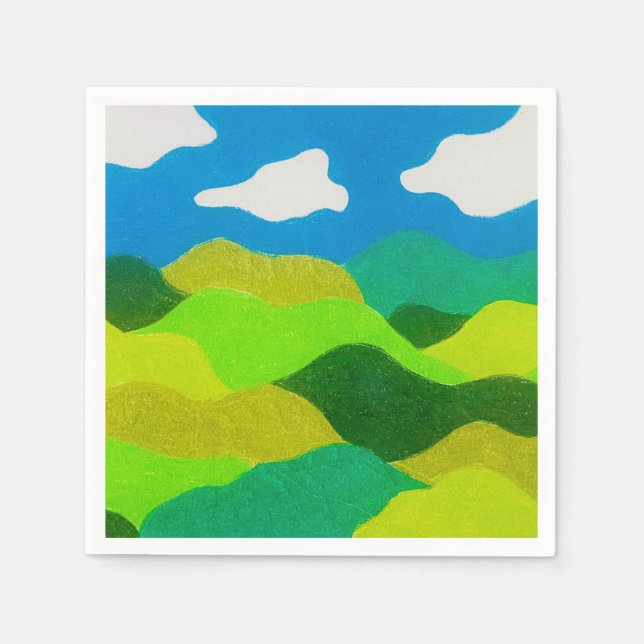 Guardanapo De Papel Paisagem Abstrata de Lápis de Cor Céu Azul (Frente)