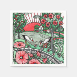 Guardanapo De Papel Paisagem Caprichosa do Sol Vermelho Zentangle Cego