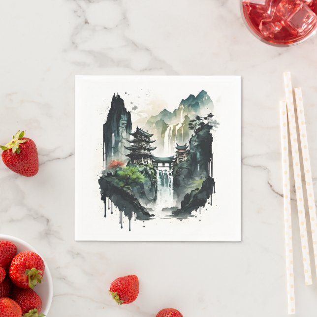 Guardanapo De Papel Paisagem Chinesa Antiga com Cascata (Insitu)