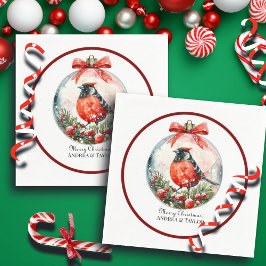 Guardanapo De Papel Paisagem de inverno com pássaro vermelho