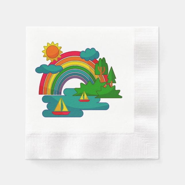 Guardanapo De Papel Paisagem de viagem de barco sob nuvens solares e a (Frente)