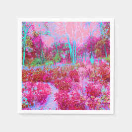 Guardanapo De Papel Paisagem Impressionista de Jardim Vermelho e Rosa