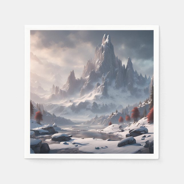 Guardanapo De Papel Paisagem Nevada Com Montanhas (Frente)