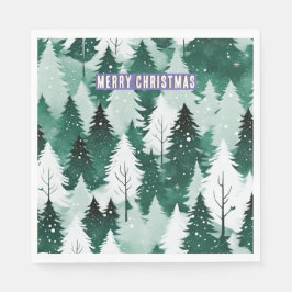 Guardanapo De Papel Paisagem Nevada Floresta de Coníferas Feliz Natal