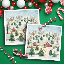 Guardanapo De Papel Paisagem russa de inverno com árvores de flores