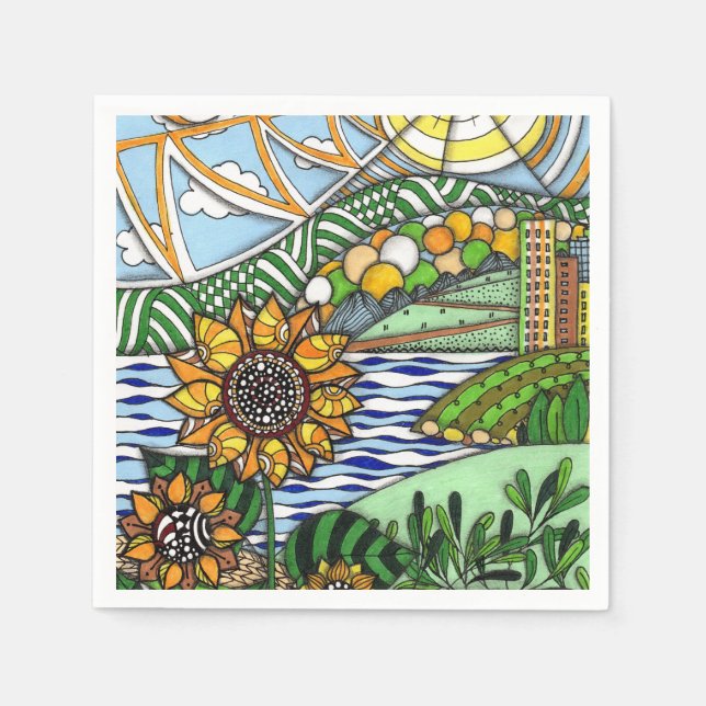 Guardanapo De Papel Paisagem Zentangle da Cidade do Girassol Caprichos (Frente)