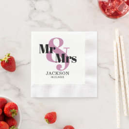 Guardanapo De Papel Pale Burgundy e Black Mr & Mrs Wedding