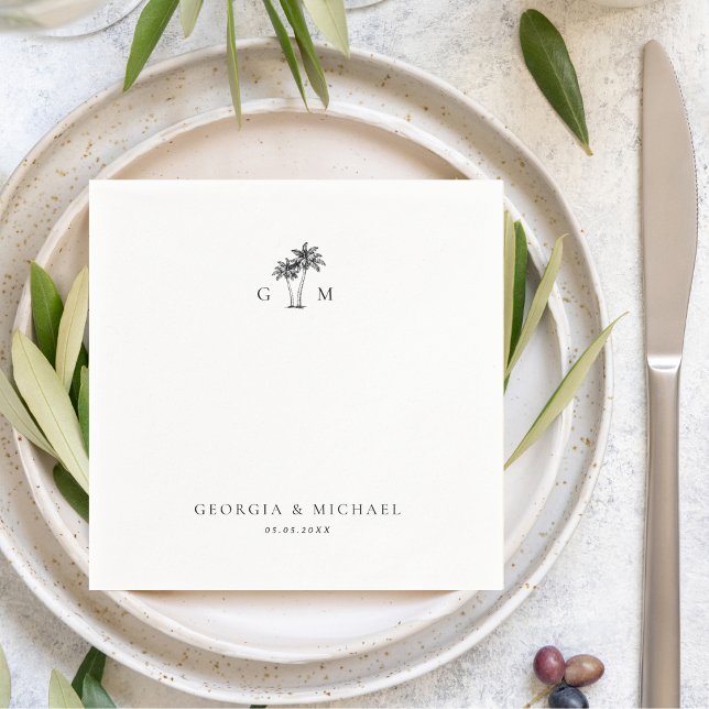 Guardanapo De Papel Palm Tree Monogram Tropical Destination Wedding (Criador carregado)
