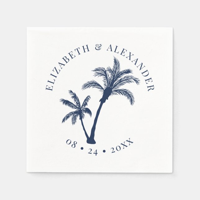 Guardanapo De Papel Palm Tree Tropical Beach Weding Marinho Blue (Frente)