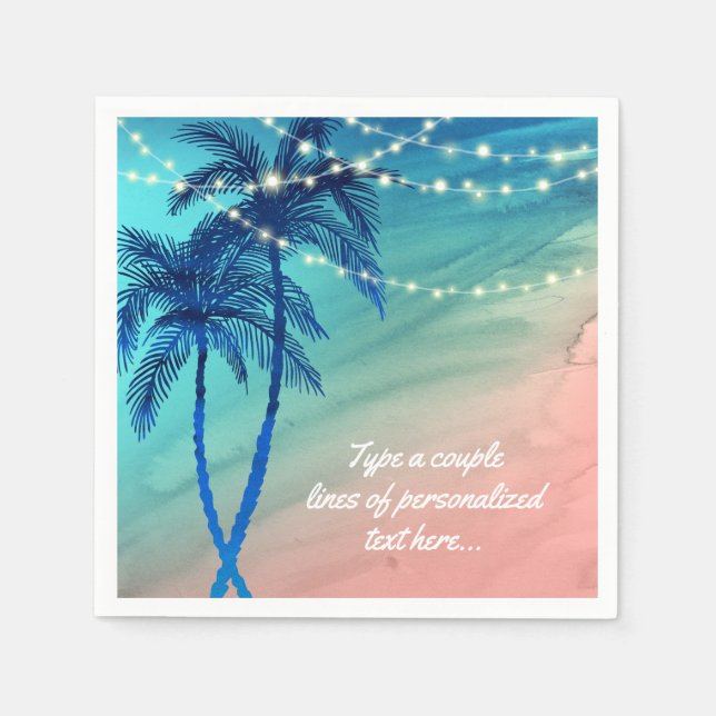 Guardanapo De Papel Palm Trees String de Lights Beach Wedkins (Frente)