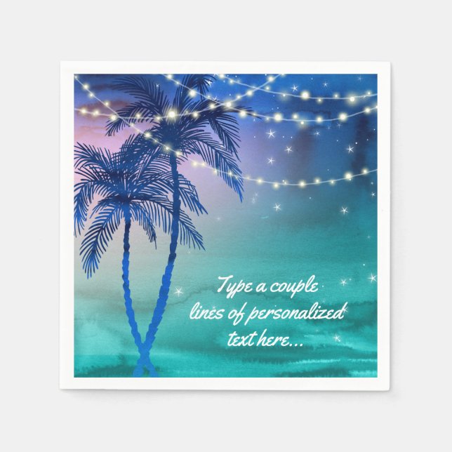 Guardanapo De Papel Palm Trees String de Lights Beach Wedkins (Frente)