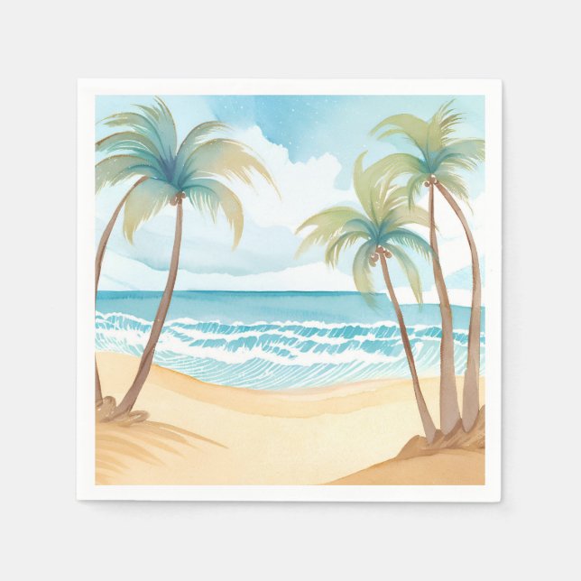 Guardanapo De Papel Palmas Tropicais | Casamento de Aquarela de Praia (Frente)
