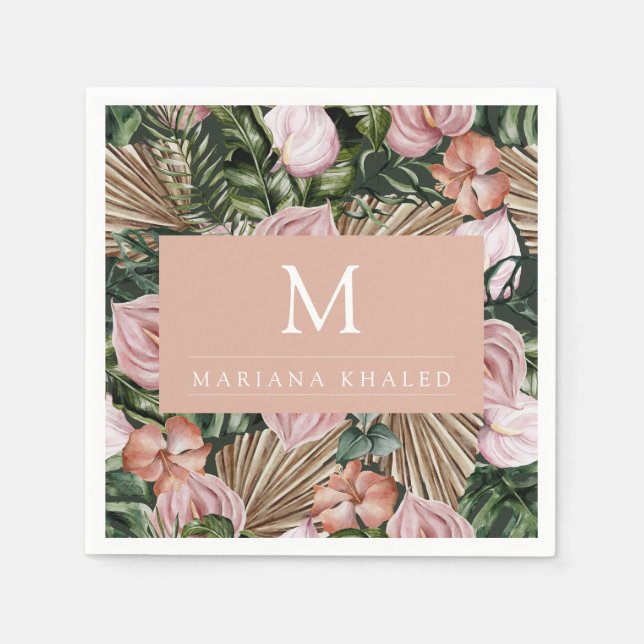 Guardanapo De Papel Palmeira da selva deixa flores da floresta tropica (Frente)