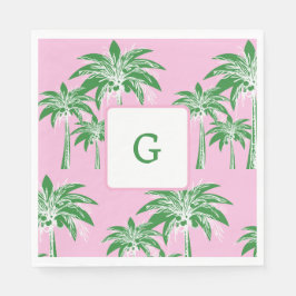 Guardanapo De Papel Palmeira Rosa Verde Monograma de Verão Préppy Prai