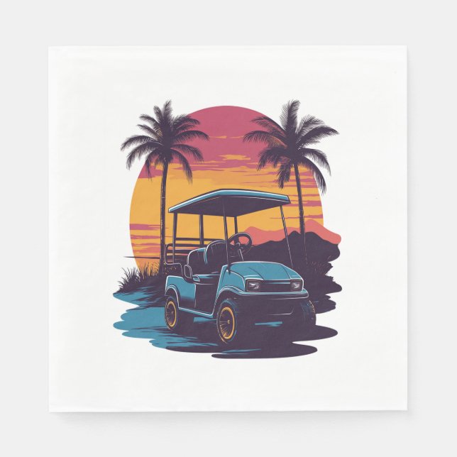 Guardanapo De Papel Palmeiras de Golfe Carrinho Árvores de Sunset (Frente)
